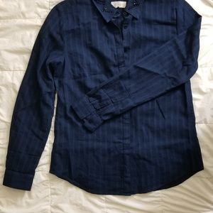 NWOT Loft navy jewel collar button down shirt